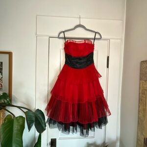 Vintage Y2K Betsey Johnson Evening Red and Black Tiered Dress